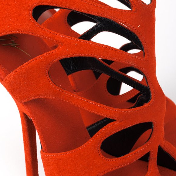 Giuseppe Zanotti Red Suede Cut Out Cage Sandals - Picture 8 of 10